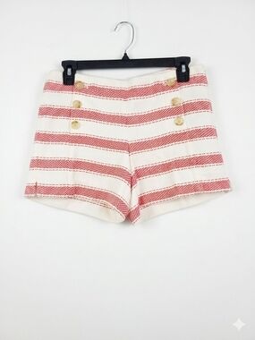 LOFT Cream & Red Striped High-Rise Bermuda Shorts